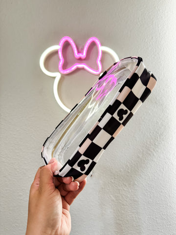 MEDIUM CLEAR ZIPPER POUCH IN PINK CHECKERED VIBES *READY TO SHIP