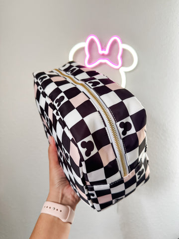 JUMBO ZIPPER POUCH IN PINK CHECKERED VIBES *READY TO SHIP
