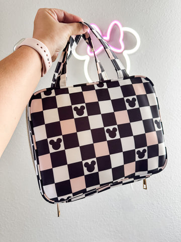 HANGING TRAVEL TOILETRIES BAG IN PINK CHECKERED VIBES *READY TO SHIP