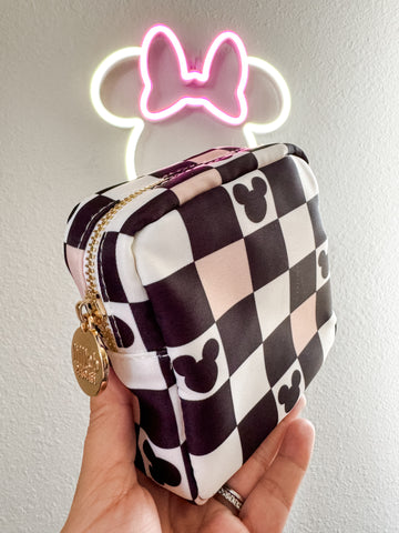 MINI ZIPPER POUCH IN PINK CHECKERED VIBES *READY TO SHIP