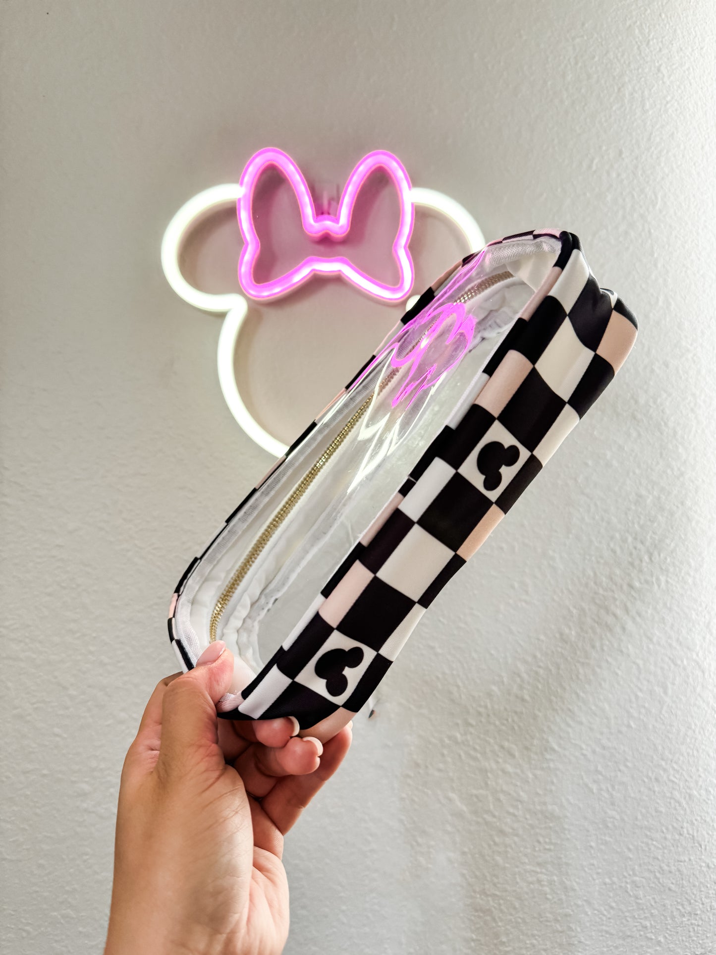 Pink + Black Checkers Medium Clear Pouch