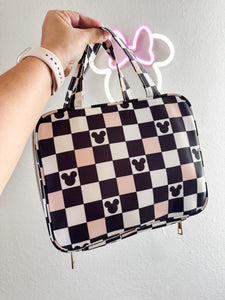 HANGING TOILETRY BAG IN PINK CHECKERED VIBES *READY TO SHIP