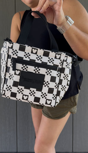 BLACK CHECKERED MINI TOTE BAG