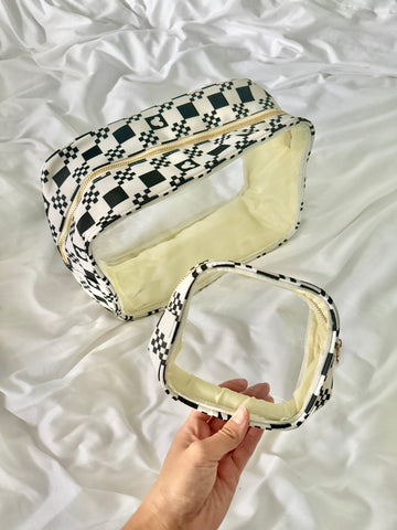 BLACK CHECKERED MINI CLEAR ZIPPER POUCH
