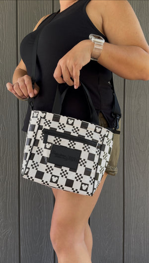 BLACK CHECKERED MINI TOTE BAG