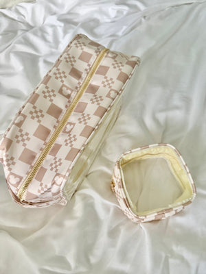 NUDE CHECKERED MOUSE MINI CLEAR ZIPPER POUCH