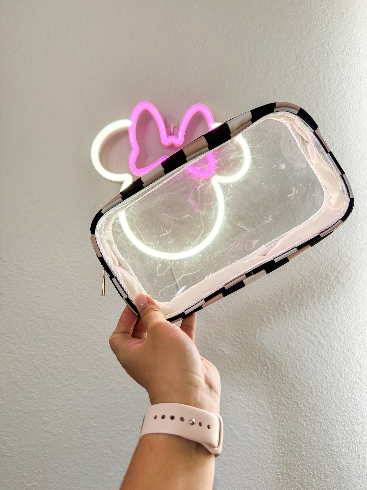 Pink + Black Checkers Medium Clear Pouch