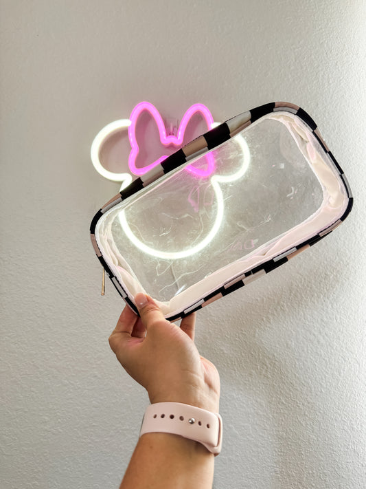 Pink + Black Checkers Medium Clear Pouch