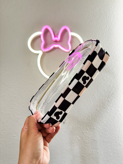 Pink + Black Checkers Medium Clear Pouch