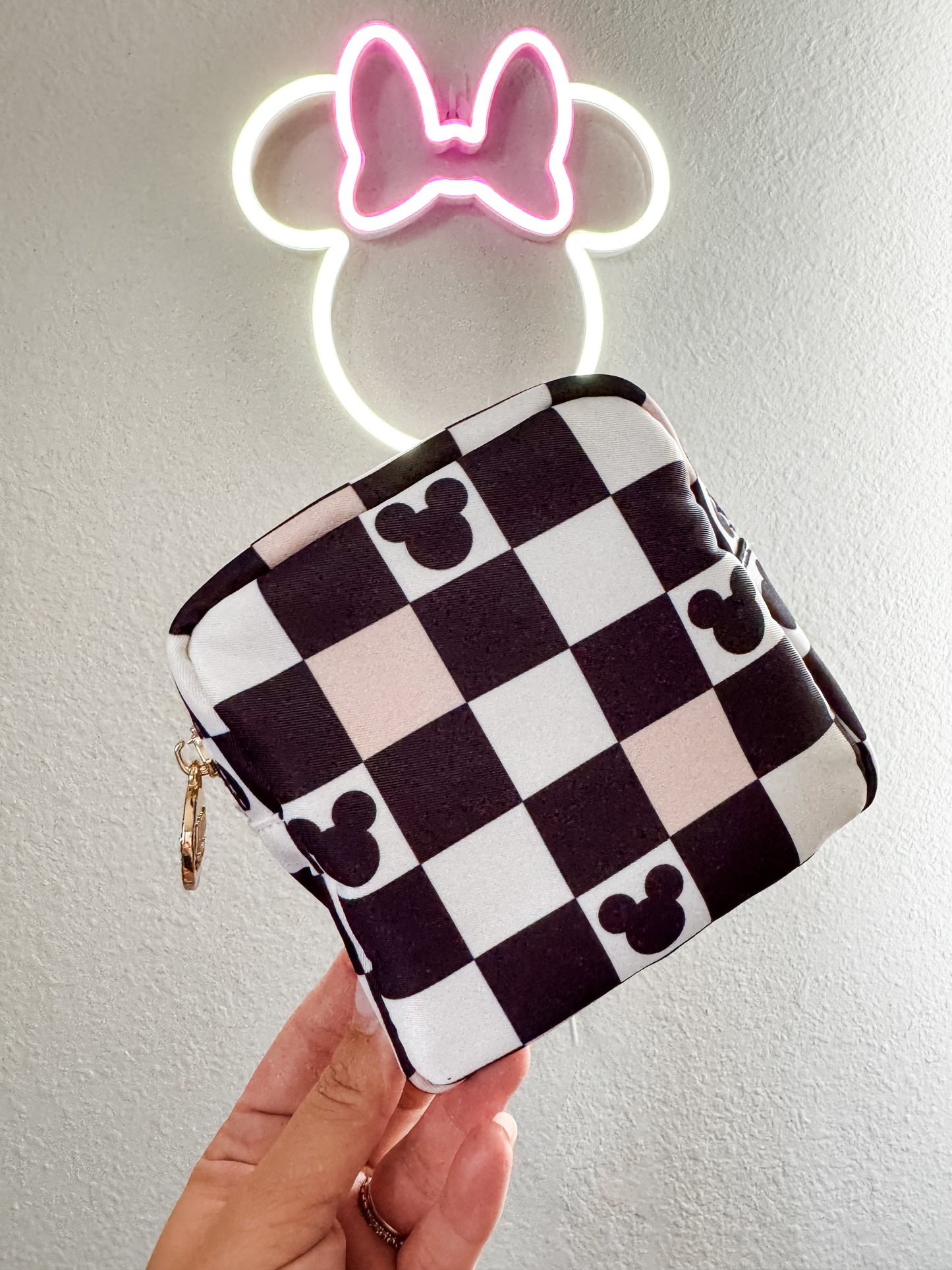 Pink + Black Checkers Mini Pouch