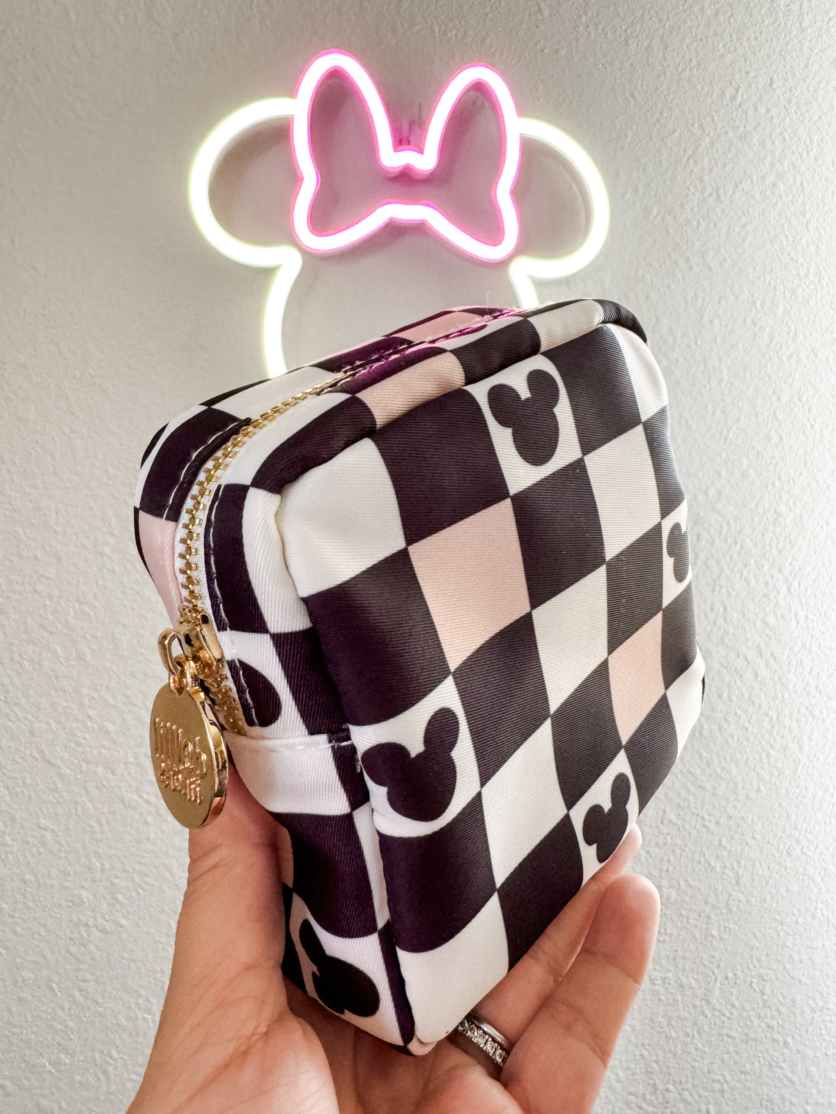 Pink + Black Checkers Mini Pouch