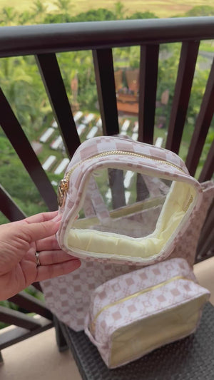 NUDE CHECKERED MOUSE MINI CLEAR ZIPPER POUCH